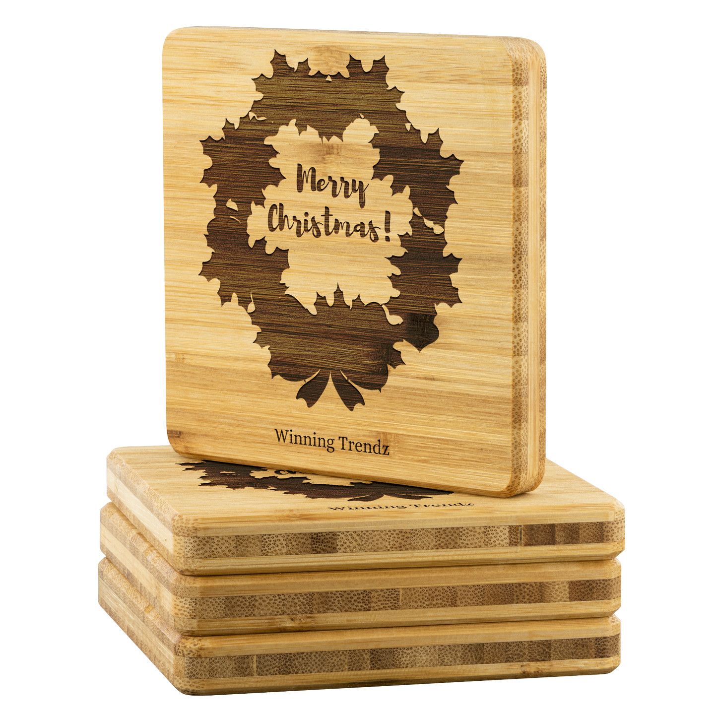 Bamboo Merry Christmas Coasters (Sets of 4)