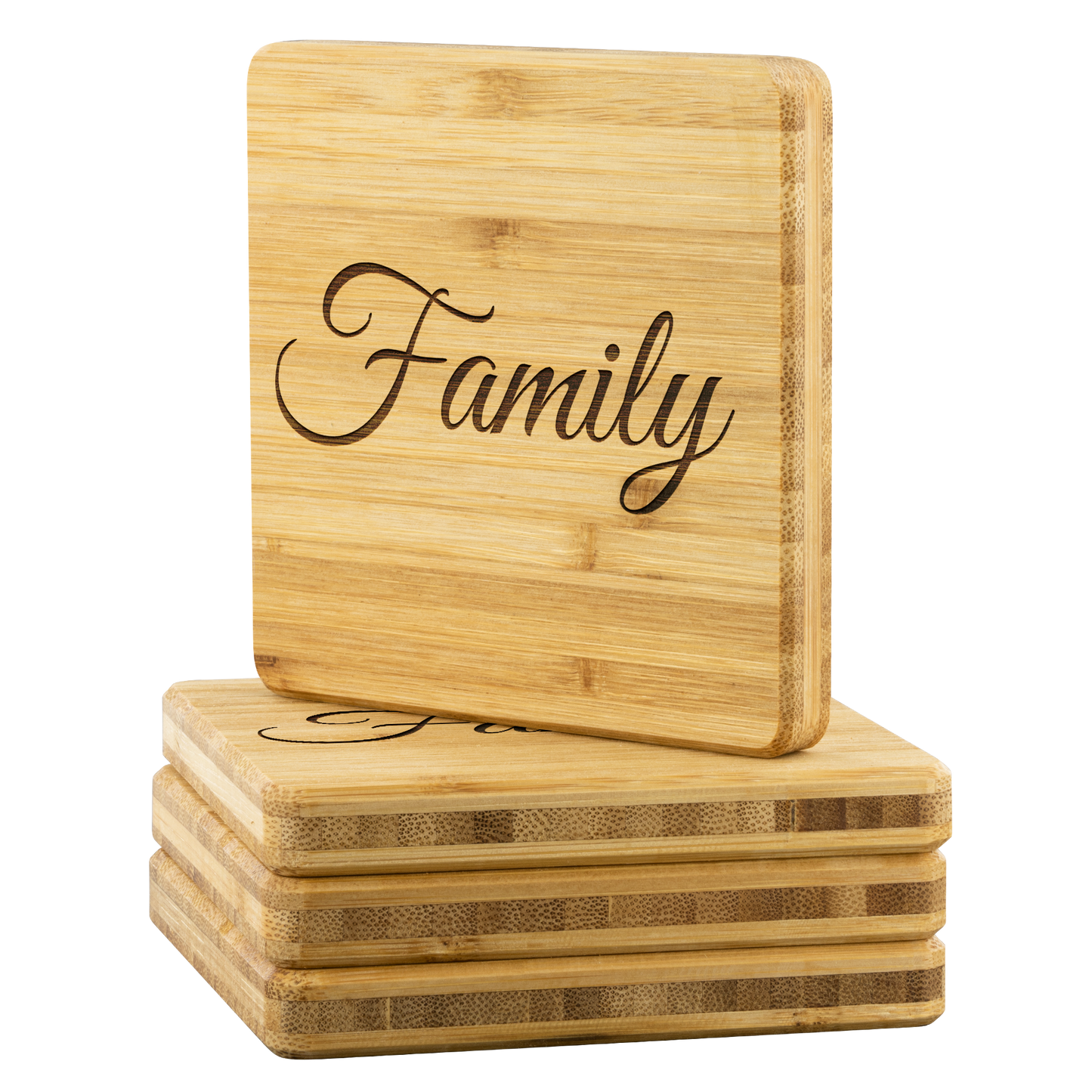 Etched Family Bamboo Coasters (sets of 4)