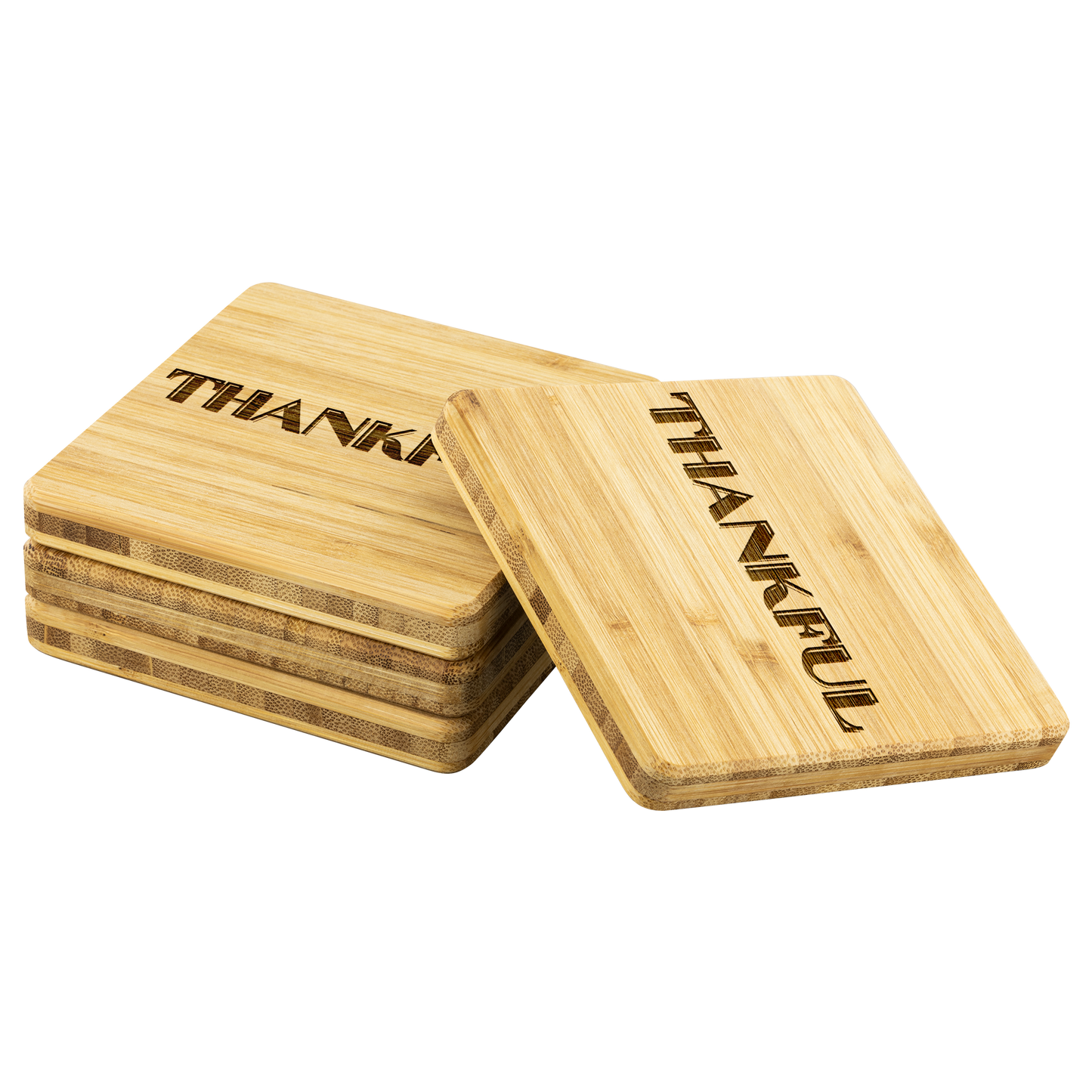 Bamboo "Thankful" Coasters (Sets of 4)