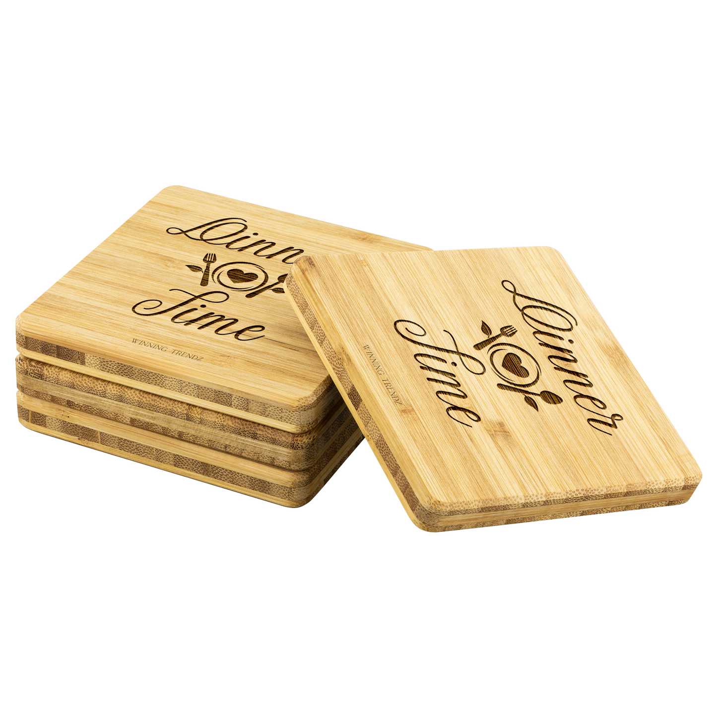 Bamboo "Dinner Time" Coasters (Sets of 4)