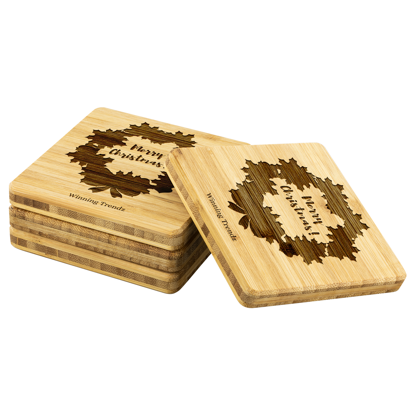 Bamboo Merry Christmas Coasters (Sets of 4)