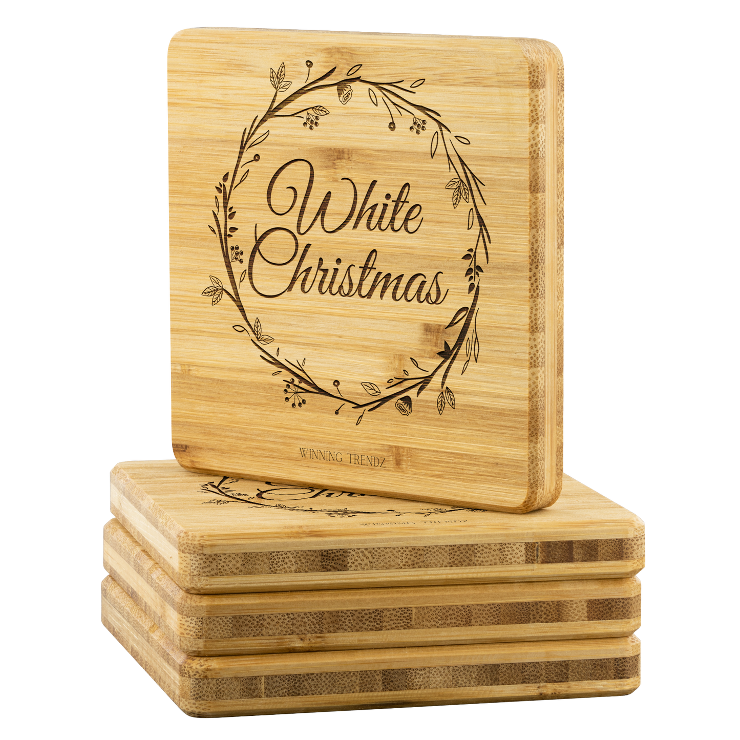 Bamboo "White Christmas" Coasters (Sets of 4)